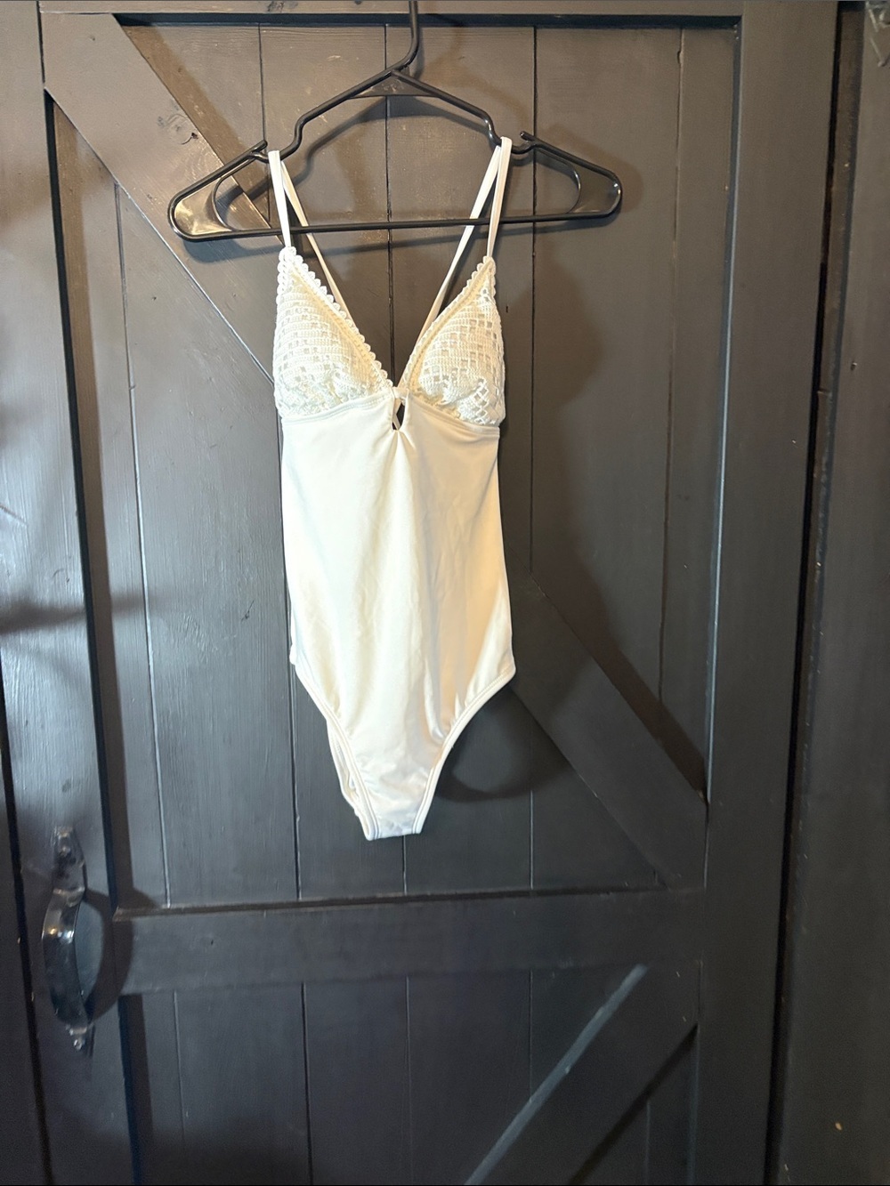 Shade & Shore Cream Lace-Trim One-Piece Swimsuit
